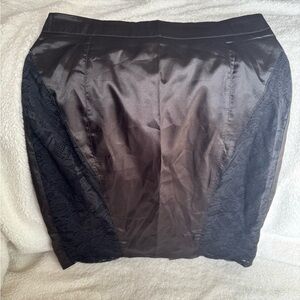 Charlotte Russe Faux Silk Black Pencil Skirt With Lace Cutouts